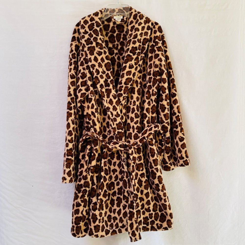 Capelli New York Robe Womens Large Animal Print Teddy Fuzzy Long Loungewear Cozy